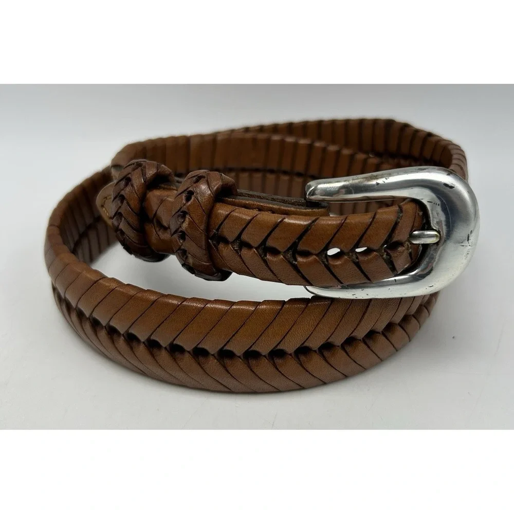Vintage Braided Leather Belt Womens 28 Brown Western Old Money